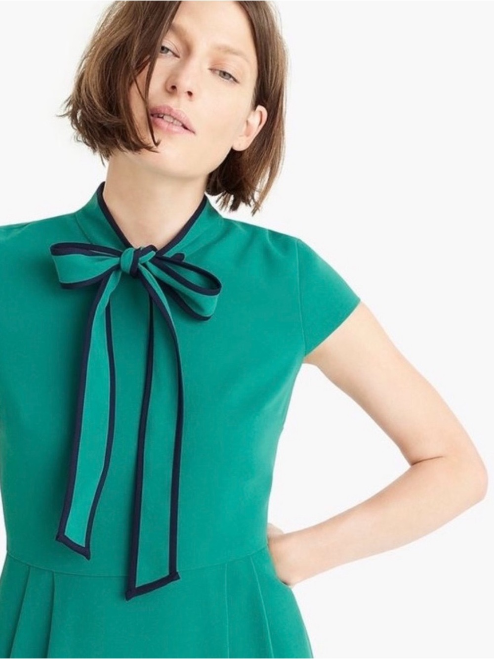 J. Crew Emerald Green Dress with Navy Bow Trim